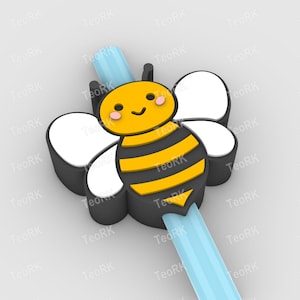 cute bee Straw Topper | Fits Standard & Stanley Straws | STL Files and 3MF pre-painted for 3D printer, 3D printing