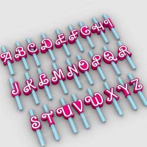 girl alphabet bundle Straw Toppers | Fits Standard & Stanley Straws | STL Files and 3MF pre-painted for 3D printer, 3D printing