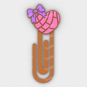 Paperclip heart with bow - Concha Mexican Pan Dulce Bread - bookmark - 3MF pre-painted , STL file for 3D printer, 3D printing