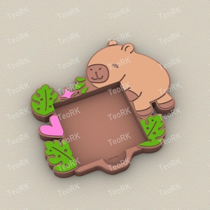 Post-It, Sticky Note Holder capybara - 3MF pre-painted , STL file for 3D printer, 3D printing