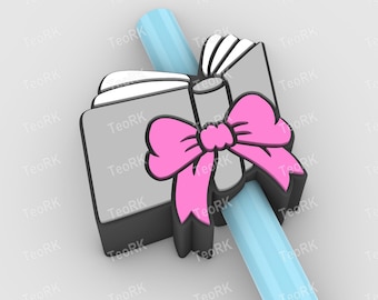 Book with bow Straw Topper | Fits Standard & Stanley Straws | STL Files and 3MF pre-painted for 3D printer, 3D printing