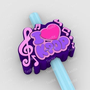I love Kpop Straw Topper | Fits Standard & Stanley Straws | STL Files and 3MF pre-painted for 3D printer, 3D printing