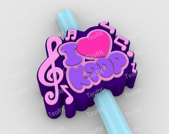 Adoro il Kpop Straw Topper | Adatto a cannucce standard e Stanley | File STL e 3MF preverniciati per stampante 3D, stampa 3D