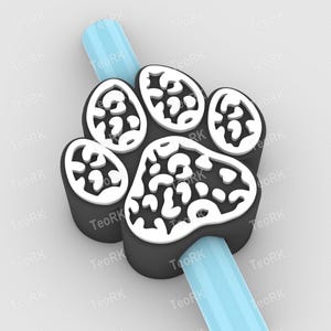 paw texture leopard Straw Topper | Fits Standard & Stanley Straws | STL Files and 3MF pre-painted for 3D printer, 3D printing