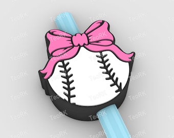 Baseball with cleat Topper | Fits Standard & Stanley Straws | STL Files and 3MF pre-painted for 3D printer, 3D printing
