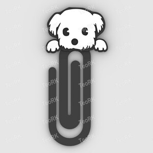Cachorro Bichon Frisé - Clipe de papel, marcador de livros - Arquivo STL pré-pintado em 3MF para impressora 3D, impressão 3D
