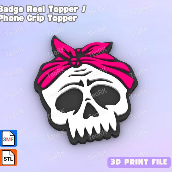 Mama skull - tired as a mother Badge Reel Topper Flat Back / Phone Grip Topper (STL & 3MF files 3D print)