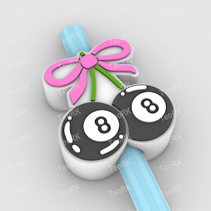 8-Balls with loop Straw Topper | Fits Standard & Stanley Straws | STL Files and 3MF pre-painted for 3D printer, 3D printing