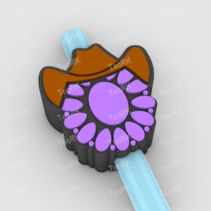 concho bling with cowboy hat Straw Topper - Fits Standard & Stanley Straws - STL Files and 3MF pre-painted for 3D printer, 3D printing