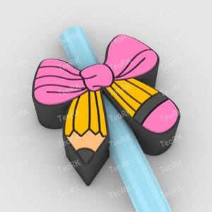 Pencil ribbon Straw Topper | Fits Standard & Stanley Straws | STL Files and 3MF pre-painted for 3D printer, 3D printing