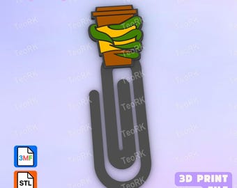 Christmas coffee - Paper clip, bookmark - 3MF pre-painted , STL file for 3D printer, 3D printing