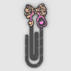 Paperclip Nurse Coquette Bow With Leopard Print - bookmark - 3MF pre-painted , STL file for 3D printer, 3D printing