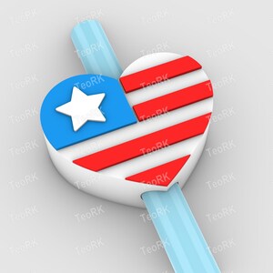 Heart USA 2310121058 Straw Topper | Fits Standard & Stanley Straws | STL Files and 3MF pre-painted for 3D printer, 3D printing