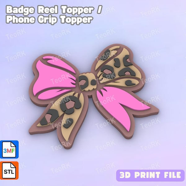 Coquette Bow Leopard 02 Badge Reel Topper Flat Back / Phone Grip Topper (STL & 3MF files 3D print)
