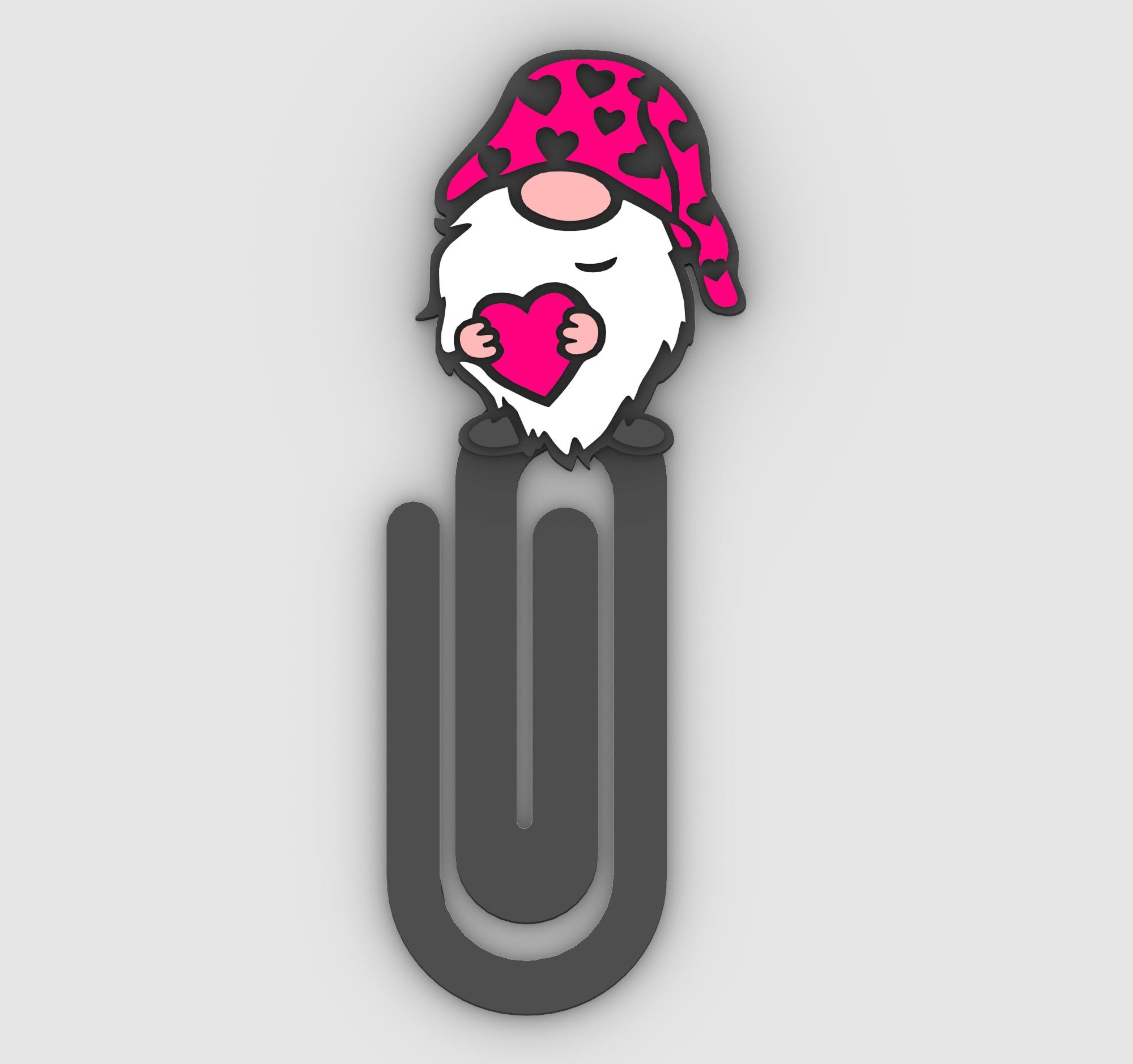 Paper clip, bookmark - gnome in love - 3MF pre-painted , STL file for 3D printer, 3D printing