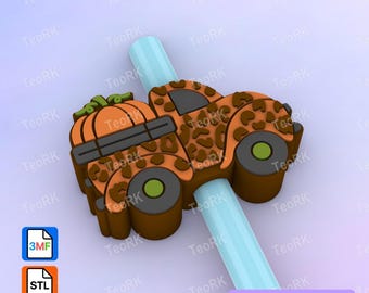leopard truck pumpkin Straw Topper - Fits Standard & Stanley Straws - STL Files and 3MF pre-painted for 3D printer - 3D printing