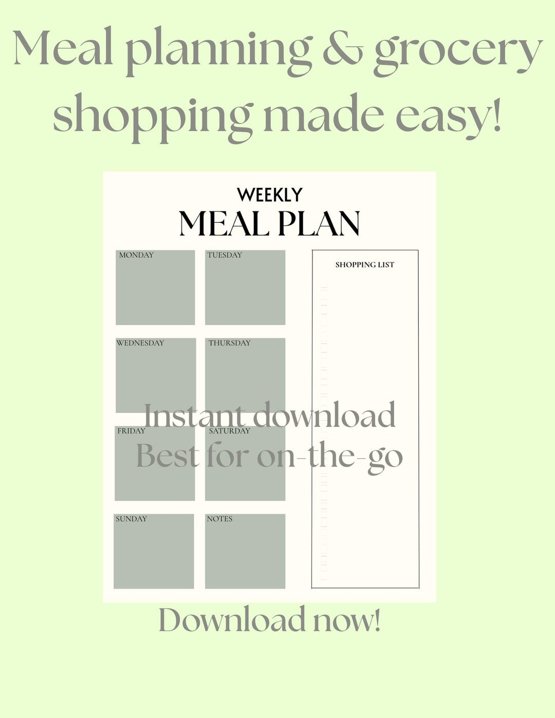 Weekly Meal Plan + Shopping List - Etsy