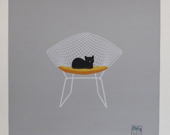 Diamond Chair Cat Original Screenprint