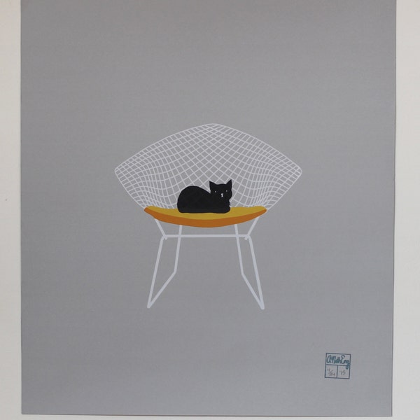 Diamond Chair Cat Original Screenprint