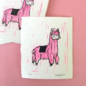 Pink Llama Linkcut Limited edition Handmade Print