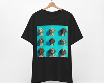 Divertente maglietta con collage di Bracco Tedesco a pelo corto, regalo per amanti dei cani GSP, maglietta con cane da caccia