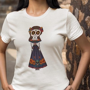 Colorful Mexican Catrina Shirt, Dia de los Muertos T-Shirt, Day of the Dead Art Tee, Sugar Skull Skeleton Outfit, Halloween