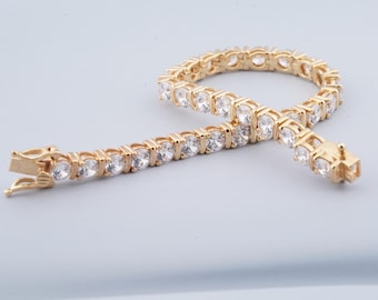 Bracciale tennis in moissanite fatto a mano: argento sterling placcato oro 14 carati