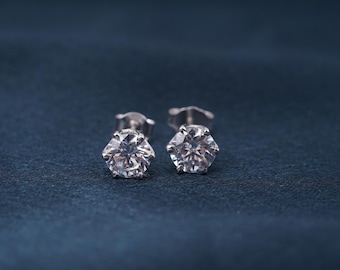 Moissanite Stud Earrings, Round 14K Gold, Handmade Sterling Silver Gift