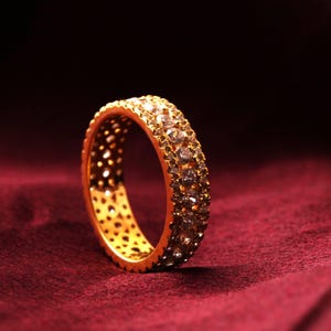 Wedding Unisex Band Ring Channel Set Diamond Women&#39;s Eternity Engagement Band Ring Gift For Her 14K Yellow Gold Plated Men&#39;s Band Ring