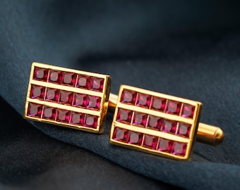 Handmade Ruby Cufflinks, 14K Gold Plated Silver, Gemstone Shirt Cufflinks