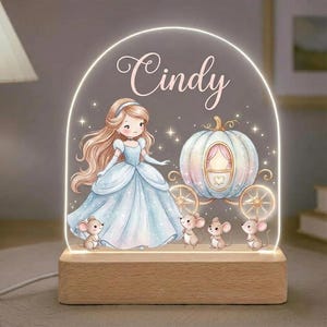 Personalized Princess Cindy Nightlight – Custom Fairy Tale LED Acrylic Lamp for Girls Room Decor, Cinderella Theme Gift
