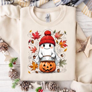 Cute Ghost Fall PNG, Autumn Ghost Sublimation, Pumpkin Trick or Treat Clipart, Halloween Cozy Ghost Design, Digital Download