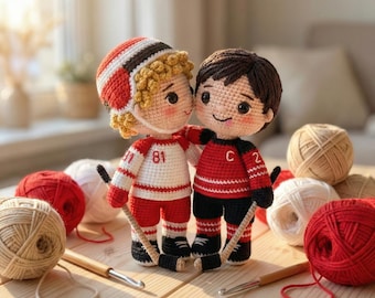Handmade Hockey Romance Crochet Dolls Set – Team Hollanov Crochet Dolls, Hockey Romance Dolls, Heated Rivalry Fan Gift, Movie Inspired
