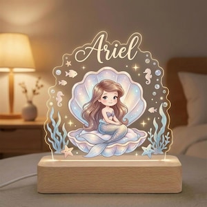 Personalized Mermaid Nightlight – Custom Ariel LED Acrylic Lamp for Girls Room Decor, Cute Ocean Princess Gift for Kids