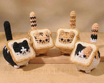 Crochet Toast Cat Doll, Handmade Amigurumi Cat, Cute Yarn Plush, Kawaii Cat Gift, Custom Color Option