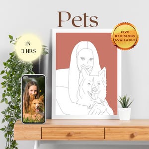 Disegno personalizzato di un animale domestico da una foto - Ritratto personalizzato di un cane o di un gatto da una foto - Ritratto minimalista Art Line - Disegnato a mano dalla tua foto