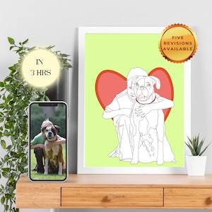 Ritratto minimalista di un animale domestico - Ritratto personalizzato in bianco e nero con sfondo colorato - Disegno a forma di cuore o semplice - Regalo ritratto personalizzato