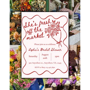 Floral Farmer&#39;s Market Bridal Shower Invitation: Editable Canva Template (Digital Download)