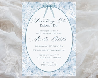 Something Blue Bridal Shower Invitation: Editable Floral Canva Template (Digital Download