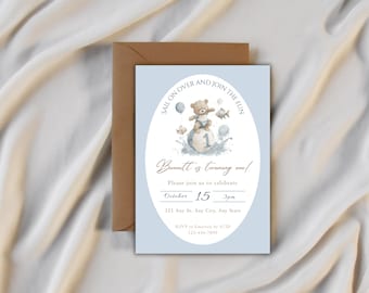 Nautical Teddy Bear 1st Birthday Invitation (Editable Printable)