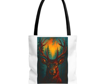 Rustic Forest Tote Bag, Stag Design Tote, Eco-Friendly Shopping Bag, Boho Style Bag, Outdoor Adventure Tote, Gift for Nature Lovers