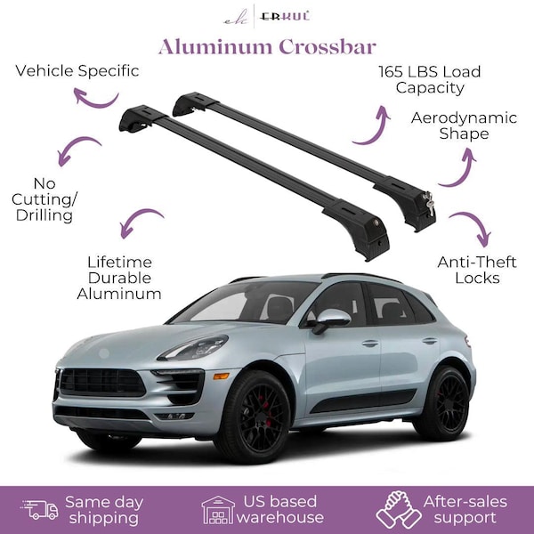 Erkul Roof Rack Cross Bars Fits Porsche Macan 2015-2025 Fits Flush Rails Black