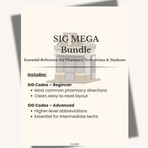 Pharmacy Tech SIG Codes Bundle: Beginner, Advanced Study Guide (PDF)