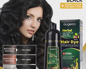 Champú para teñir el cabello 3 en 1, cobertura de canas a base de hierbas Augeas, fórmula unisex