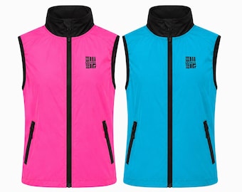 ENGREEK Women's Lightweight Gilet Windproof Running Vest, Reflective Logo, Zip Pockets, Concealed Hoodie, Windbreaker Cycling Full Zip Top