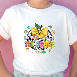 1st Grade Shirt, First Day of School Gift, Back To School Kids T-Shirt, 1st Grade Girls Coquette Bow Pencil Tee, First Grade Teacher Shirt