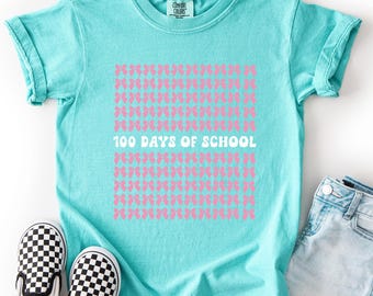100 Days of School Shirt for Girls, Pink Bows 100th Day Celebration Tee