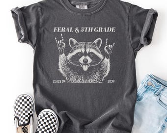 Feral 5th Grade Shirt Funny Raccoon Back To School Tee Kids Boys Girls