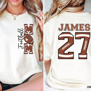 Custom Football Mom Shirt With Name & Number, Personalized Football Mom Gifts, Customized Football Mama Shirt, Gift For Football Mom, Tee
