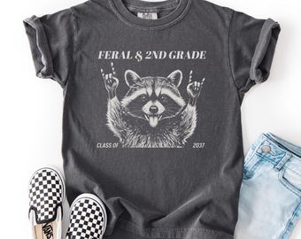 Feral 2nd Grade Shirt Funny Raccoon Back To School Tee Kids Boys Girls